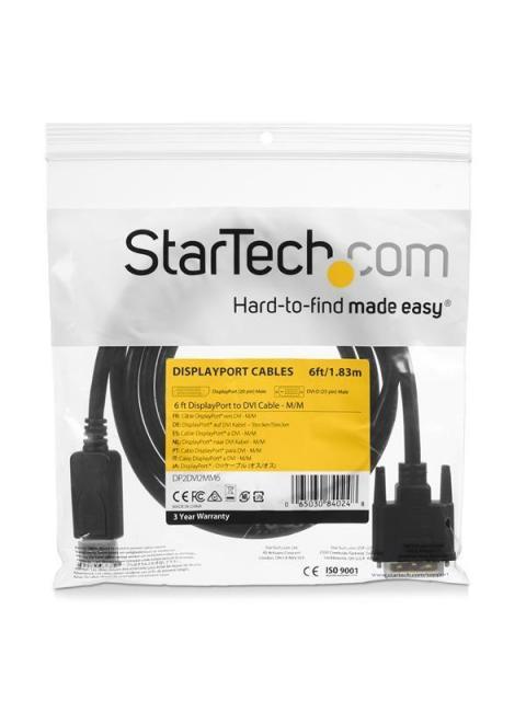STARTECH  CABLE DISPLAYPORT 1.2 MACHO - DVI MACHO 1080P 60HZ 1.8 METROS NEGRO