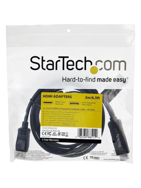 STARTECH  CABLE HDMI 1.4 MACHO - DISPLAYPORT 1.2 MACHO 4K 30HZ 2 METROS NEGRO