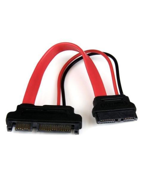 STARTECH  CABLE SLIMLINE SATA 13 PIN MACHO - SATA 7+15 PIN HEMBRA 15CM ROJO