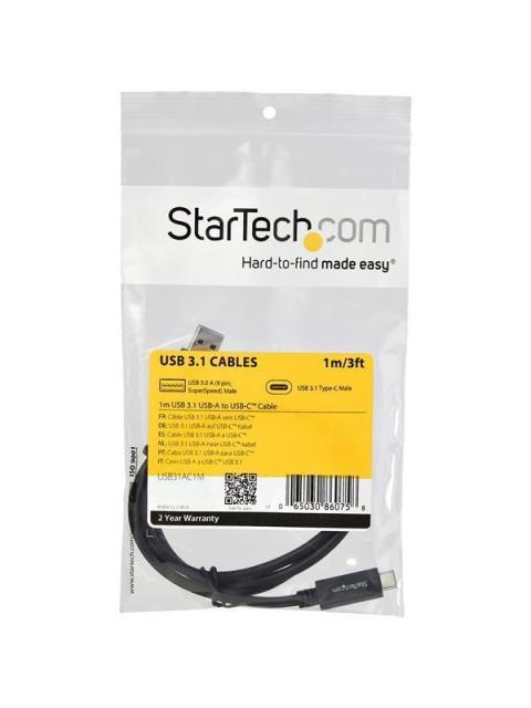 STARTECH  CABLE USB 3.1 USB A MACHO - USB C MACHO 1 METRO NEGRO