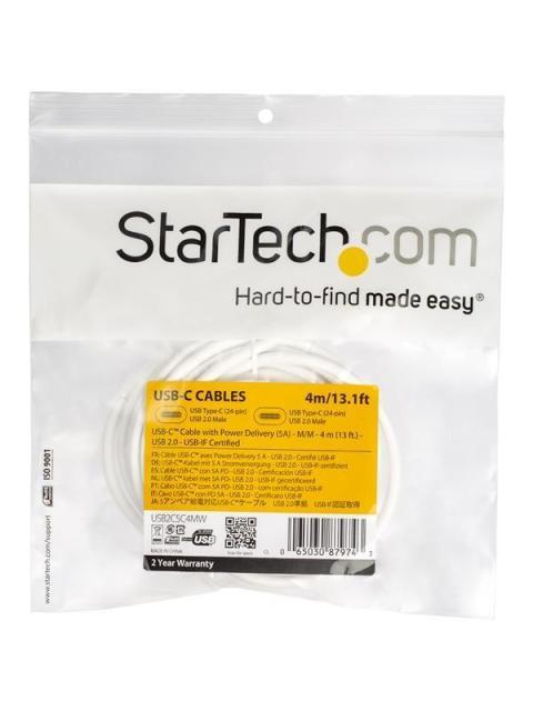 STARTECH  CABLE USB-C 2.0 MACHO - USB-C 2.0 MACHO 4 METROS BLANCO