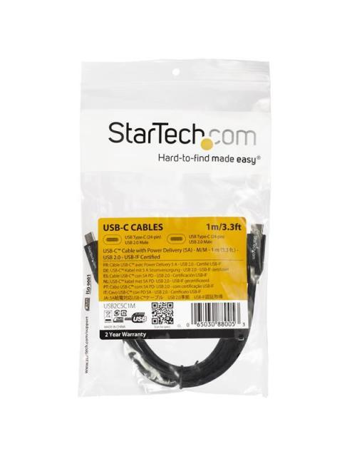 STARTECH  CABLE USB C MACHO - USB C MACHO 1 METRO NEGRO