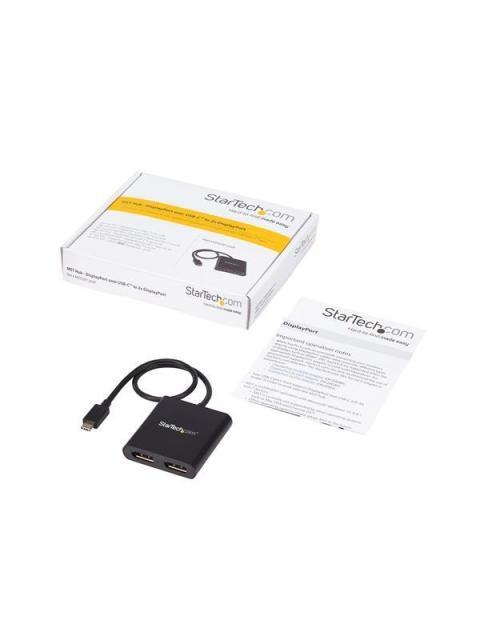 STARTECH  DIVISOR MULTIPLICADOR USB C - DISPLAYPORT 2 PUERTOS NEGRO