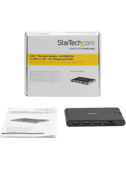 STARTECH  DOCKING STATION USB-C 3X USB A 3.0 1X HDMI 1X VGA NEGRO