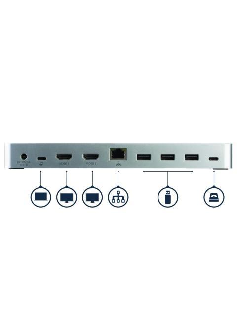 STARTECH  DOCKING STATION USB-C DE DOS PANTALLAS PARA LAPTOP 4X USB 3.0 2X HDMI NEGRO-PLATA