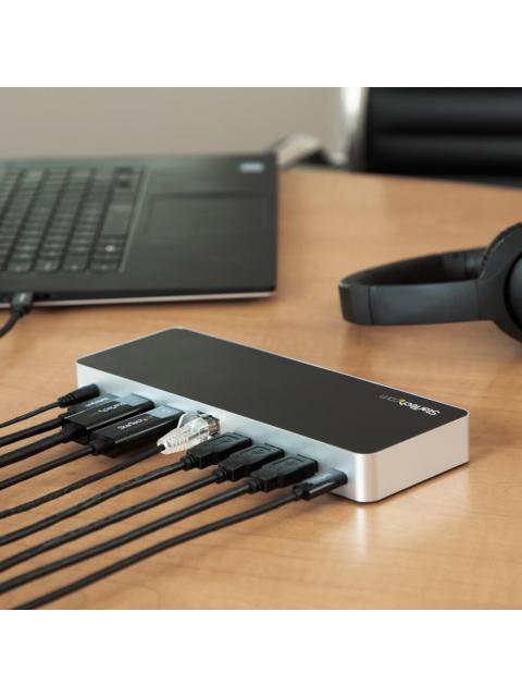 STARTECH  DOCKING STATION USB-C DE DOS PANTALLAS PARA LAPTOP 4X USB 3.0 2X HDMI NEGRO-PLATA
