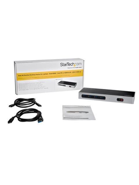 STARTECH  DOCKING STATION USB TIPO C PARA LAPTOP 2X DISPLAYPORT 2X HDMI 6X USB 3.0 NEGRO-PLATA