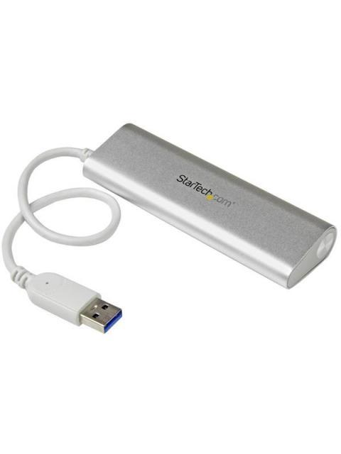 STARTECH  HUB PORTATIL USB A 3.0 DE 4 PUERTOS CON CABLE INCORPORADO PLATA-BLANCO
