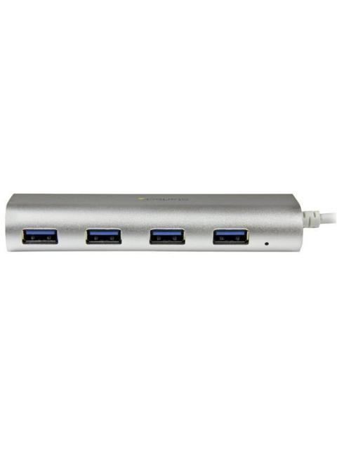 STARTECH  HUB PORTATIL USB A 3.0 DE 4 PUERTOS CON CABLE INCORPORADO PLATA-BLANCO