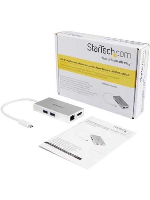 STARTECH  HUB USB-C MULTIFUNCION PARA LAPTOPS USB-C MACHO - 2X USB A 3.0-1X HDMI- 1X RJ-45 HEMBRA PLATA