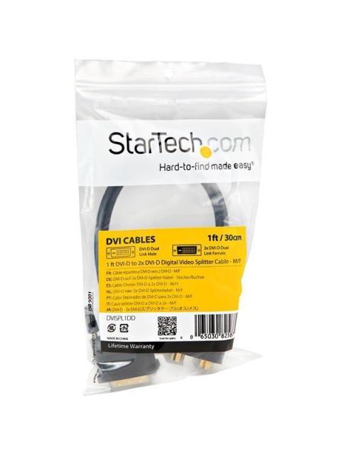 STARTECH  SPLITTER DIVISOR COMPACTO DE VIDEO DVI-D MACHO - DVI-D HEMBRA 30CM NEGRO