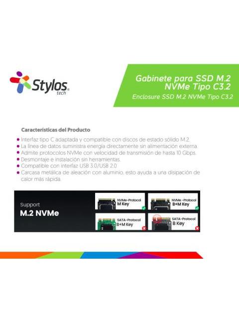 STYLOS GABINETE DE SSD M.2 USB-C GRIS