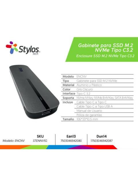 STYLOS GABINETE DE SSD M.2 USB-C GRIS