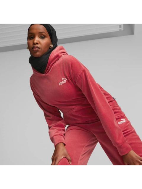 SUDADERA ESS ELEVATED VELOUR HOODIE ROJO PUMA
