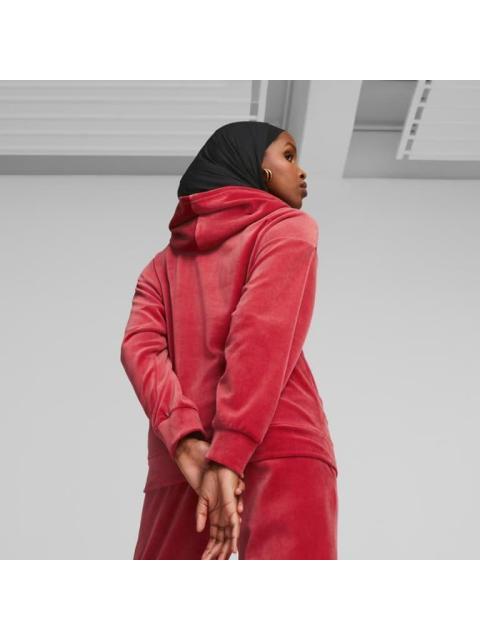 SUDADERA ESS ELEVATED VELOUR HOODIE ROJO PUMA