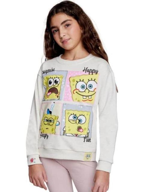 SUDADERA ESTAMPADA APLICACIONES BEIGE BOB ESPONJA