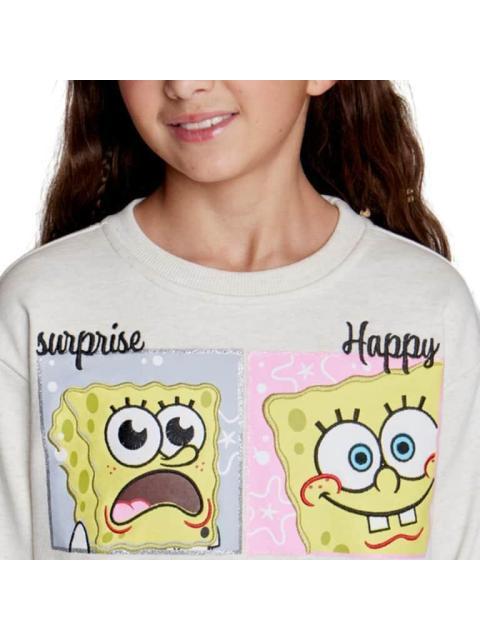 SUDADERA ESTAMPADA APLICACIONES BEIGE BOB ESPONJA
