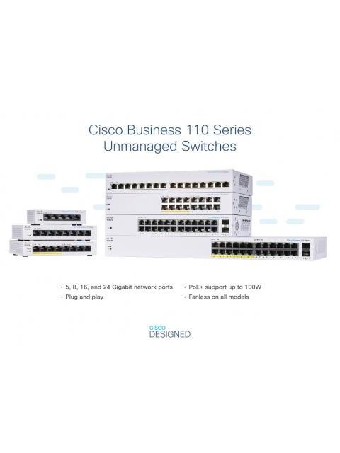SWITCH CISCO GIGABIT ETHERNET BUSINESS CBS110 8 PUERTOS 10-100-1000MBPS (4X POE) 16 GBIT-S 8000 ENTRADAS - NO ADMINISTRABLE
