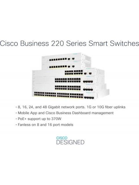 SWITCH CISCO GIGABIT ETHERNET BUSINESS CBS220 48 PUERTOS 10-100-1000MBPS + 4 PUERTOS SFP 104 GBIT-S 8192 ENTRADAS - ADMINISTRABLE
