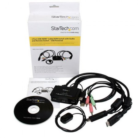 STARTECH  SWITCH KVM DE 2 PUERTOS HDMI USB AUDIO CON CABLES INTEGRADOS