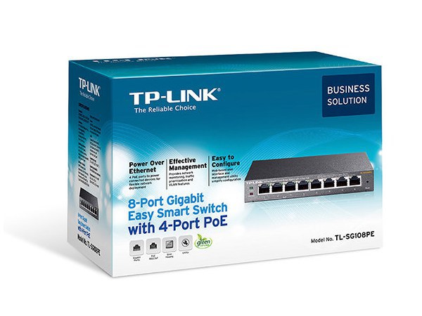 SWITCH TP-LINK GIGABIT ETHERNET TL-SG108PE EASY SMART POE 8 PUERTOS 10-100-1000MBPS (4X POE) 16 GBIT-S 4000 ENTRADAS - NO ADMINISTRABLE