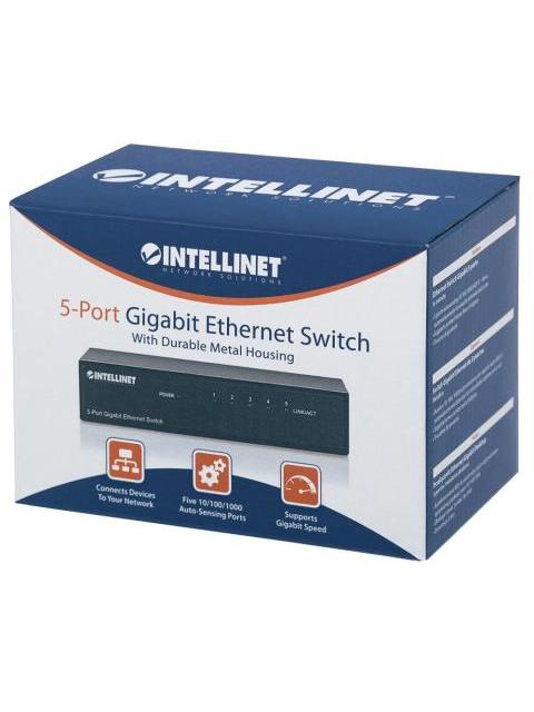 SWITCH INTELLINET GIGABIT ETHERNET 530378 5 PUERTOS 10-100-1000MBPS 1024 ENTRADAS - NO ADMINISTRABLE