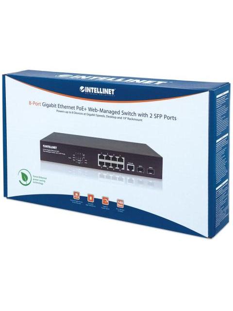 SWITCH INTELLINET GIGABIT ETHERNET 561167 8 PUERTOS POE+ 10-100-1000MBPS + 2 PUERTOS SFP 20 GBIT-S 8192 ENTRADAS - ADMINISTRABLE