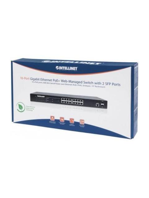 SWITCH INTELLINET GIGABIT ETHERNET 561341 16 PUERTOS POE+ 10-100-1000MBPS + 2 PUERTOS SFP 36 GBIT-S 8000 ENTRADAS - ADMINISTRABLE