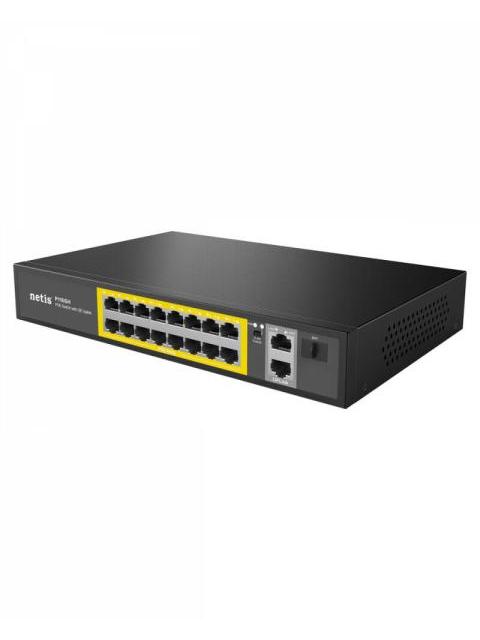 SWITCH NETIS FAST ETHERNET P116GH 16 PUERTOS POE 10-100MBPS + 2 PUERTO UPLINK 200W 9.2 GBIT-S 8000 ENTRADAS - NO ADMINISTRABLE