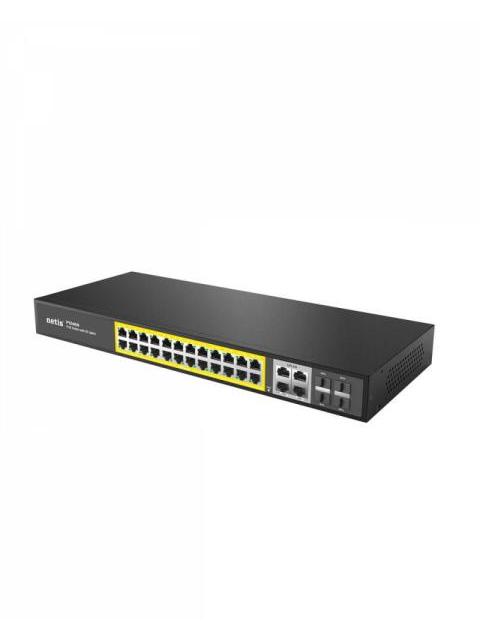 SWITCH NETIS GIGABIT ETHERNET P124GH 24 PUERTOS POE 10-100-1000MBPS + 2 PUERTO UPLINK + 2 PUERTOS SFP 320W 12.8 GBIT-S 16000 ENTRADAS - NO ADMINISTRABLE