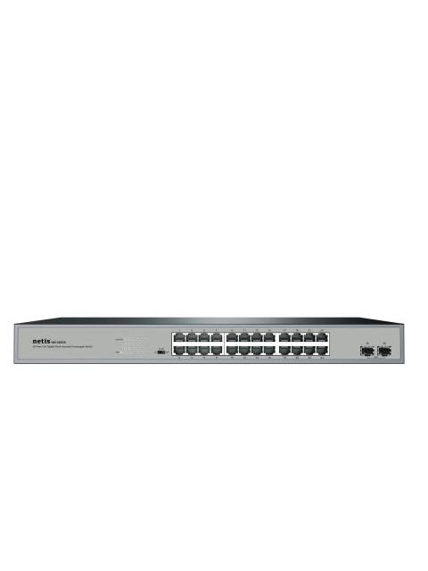 SWITCH NETIS MODELO ST3126GS 26 PUERTOS GIGABIT ETHERNET SWITCH + 2 PUERTOS SFP GIGABIT MONTABLE EN RACK NO ADMINISTRABLE