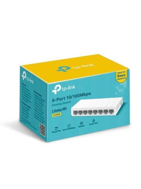 SWITCH TP-LINK FAST ETHERNET LS1008 8 PUERTOS 10-100MBPS 1.6 GBIT-S 2000 ENTRADAS - NO ADMINISTRABLE