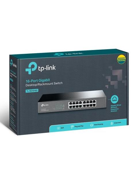 SWITCH TP-LINK GIGABIT ETHERNET TL-SG1016D 16 PUERTOS 10-100-1000MBPS 32GBIT-S 8000 ENTRADAS NO ADMINISTRABLE