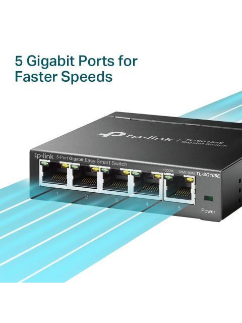 SWITCH TP-LINK GIGABIT ETHERNET TL-SG105E 5 PUERTOS 10-100-1000 MBPS 2000 ENTRADAS - NO ADMINISTRABLE