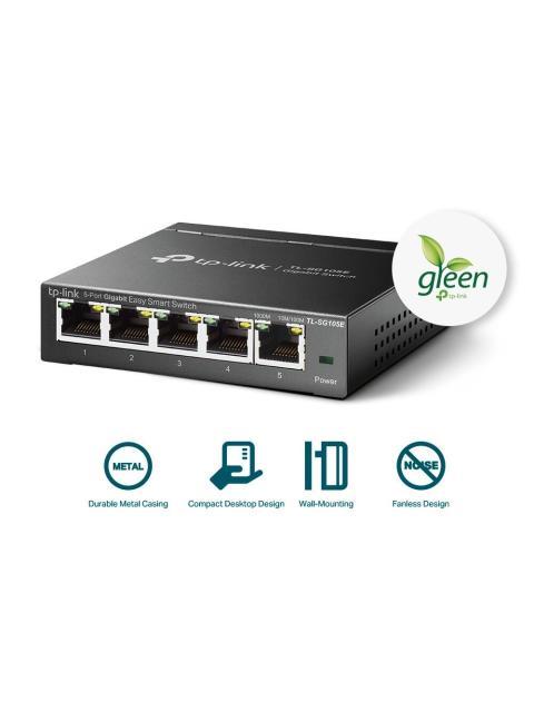 SWITCH TP-LINK GIGABIT ETHERNET TL-SG105E 5 PUERTOS 10-100-1000 MBPS 2000 ENTRADAS - NO ADMINISTRABLE