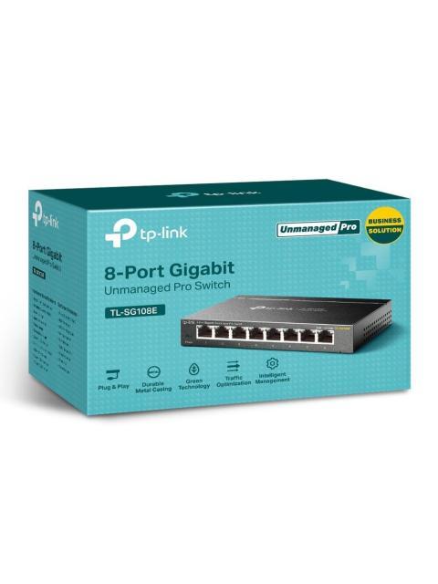 SWITCH TP-LINK GIGABIT ETHERNET TL-SG108E 8 PUERTOS 10-100-1000MBPS 16 GBIT-S 8000 ENTRADAS - NO ADMINISTRABLE