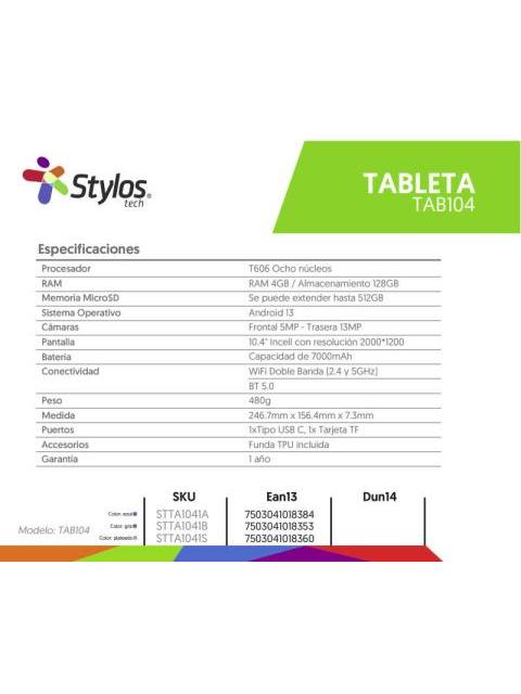 TABLET STYLOS STTA1041B 10.4 128GB ANDROID 13 GRIS