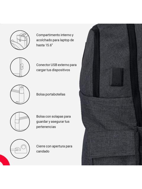 TECHZONE MOCHILA DE NYLON-POLIESTER TZ21LBP03-B PARA LAPTOP 15.6? NEGRO