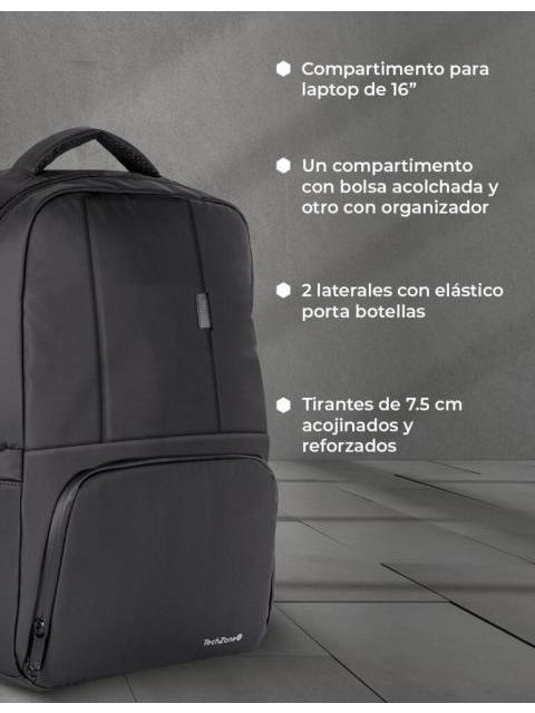 TECHZONE MOCHILA DE POLIESTER WANTED PARA LAPTOP 15.6 NEGRO