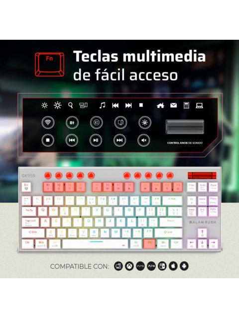 TECLADO GAMER BALAM RUSH DOMINATE EXPERT GK959 LED RGB TKL TECLADO MECANICO SWITCH BROWN INALAMBRICO RF INALAMBRICO-BLUETOOTH BLANCO ESPANOL