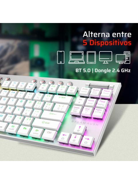 TECLADO GAMER BALAM RUSH DOMINATE EXPERT GK959 LED RGB TKL TECLADO MECANICO SWITCH BROWN INALAMBRICO RF INALAMBRICO-BLUETOOTH BLANCO ESPANOL