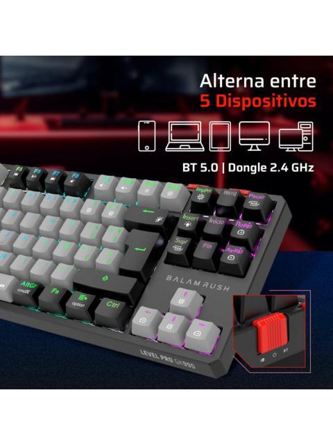 TECLADO GAMER BALAM RUSH LEVEL PRO GK990 LED RGB TKL TECLADO MECANICO OPTICO INALAMBRICO RF INALAMBRICO-BLUETOOTH NEGRO ESPANOL