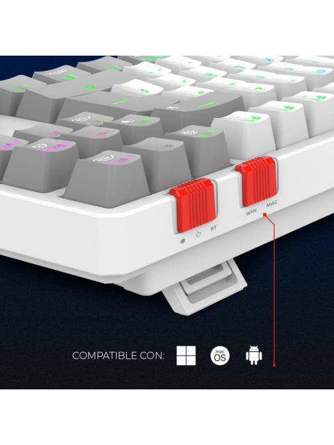 TECLADO GAMER BALAM RUSH LEVEL PRO GK990 LED RGB TKL TECLADO MECANICO OUTEMU RED INALAMBRICO RF INALAMBRICO-BLUETOOTH BLANCO ESPANOL