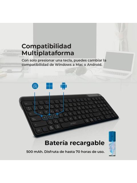 TECLADO INALAMBRICO MULTIDISPOSITIVOS INSPIRE TREK TI747 AC940108 ACTECK ELITE SERIES BLUETOOTH 5.1 DONGLE 2.4 MHZ