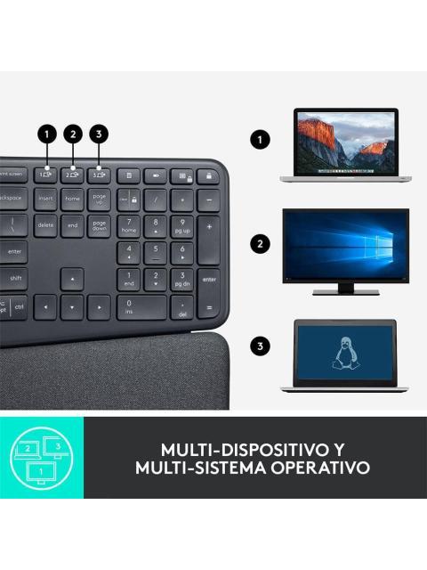 TECLADO LOGITECH ERGO K860 INALAMBRICO RF WIRELESS-BLUETOOTH NEGRO (ESPANOL)