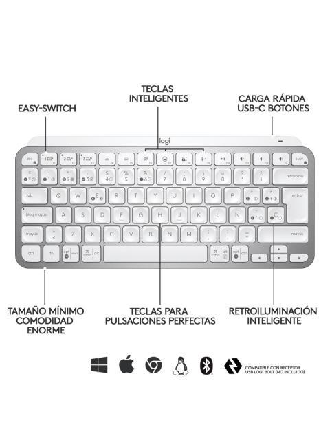 TECLADO LOGITECH MX KEYS MINI INALAMBRICO RF WIRELESS-BLUETOOTH BLANCO (ESPANOL)