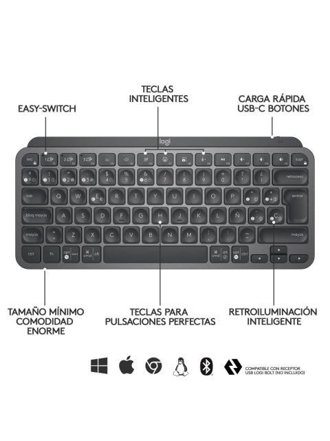 TECLADO LOGITECH MX KEYS MINI INALAMBRICO RF WIRELESS-BLUETOOTH GRAFITO (ESPANOL)
