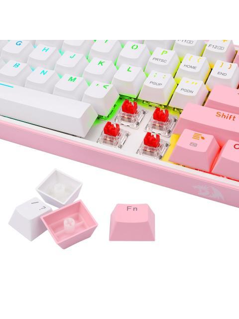 TECLADO MECANICO REDRAGON FIZZ PRO WHITE-PINK BLANCO Y ROSA