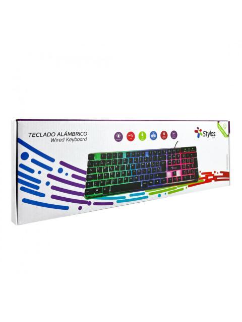 TECLADO STYLOS STTEALLED1T ALAMBRICO USB NEGRO-TRANSPARENTE (ESPANOL)