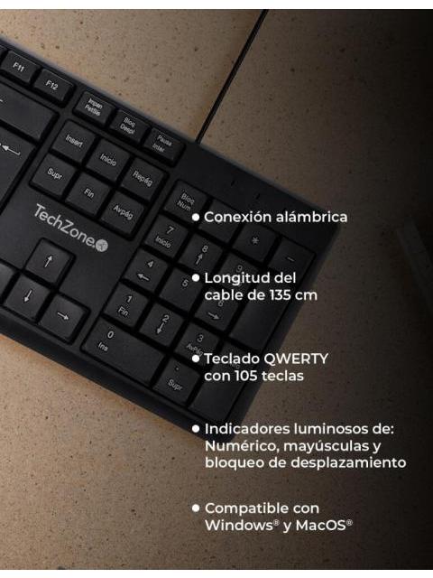 TECLADO TECHZONE GRIMLY ALAMBRICO USB NEGRO (ESPANOL)